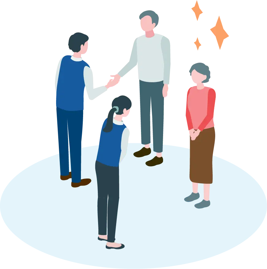 お客様と社員が握手しているイラスト