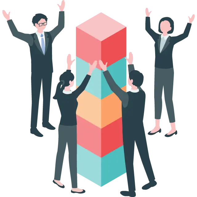 立方体を積み上げる人々のイラスト