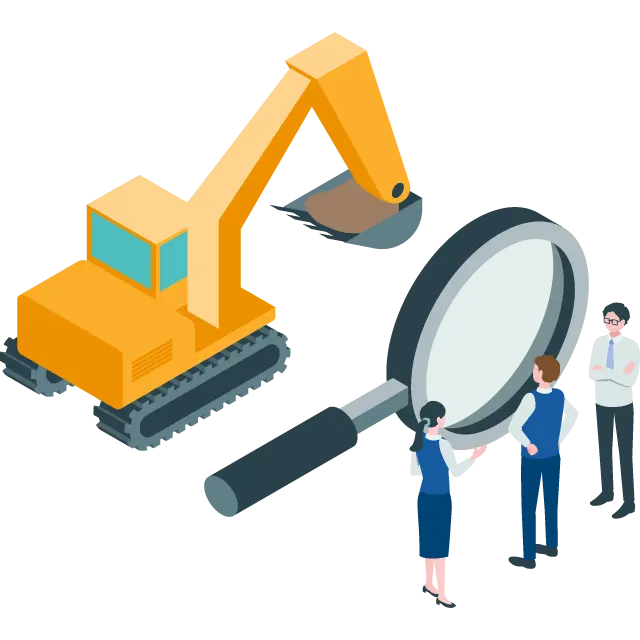 重機と耐震調査をする人々のイラスト